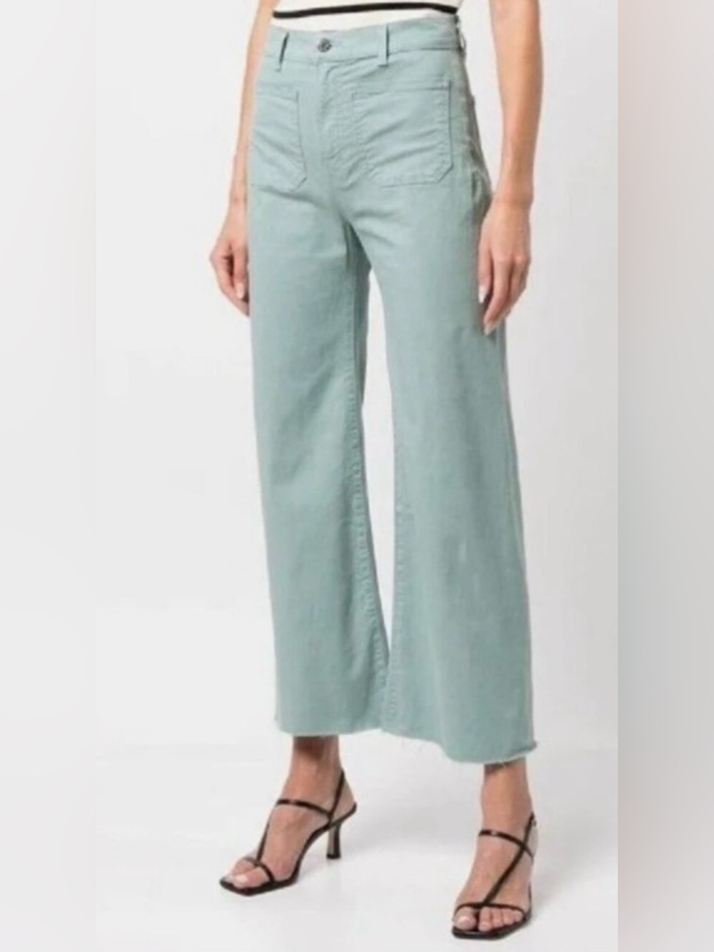 Veronica Beard Grant Wide Leg Extra High Rise Cotton Pants Seaglass Green Sz 27